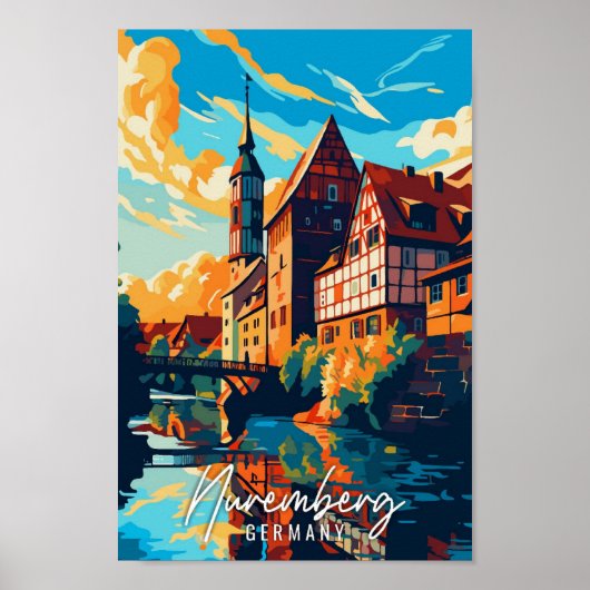 Nürnberg Deutschland Vintage Reise Illustration Poster (Vorne)