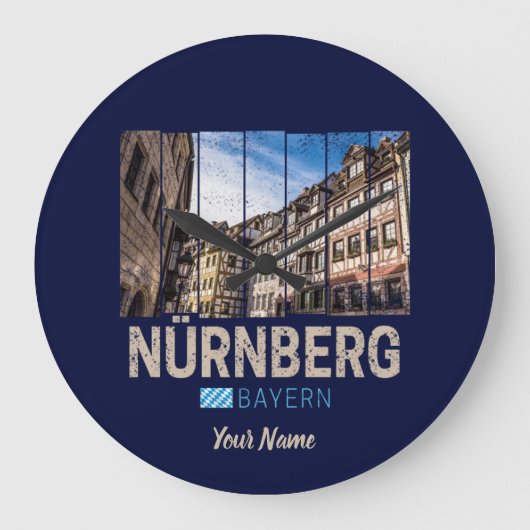 Nürnberg Vintag Bayern Deutschland Souvenir Große Wanduhr (Vorderseite)
