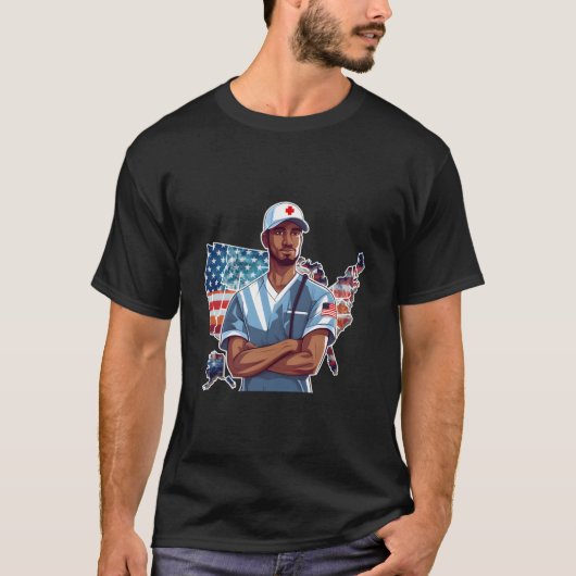 Nurse American Flag 4Th Of July Nurse T-Shirt (Vorderseite)