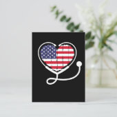 Nurse American Flag Stethoscope Women 4th July Postkarte (Stehend Vorderseite)
