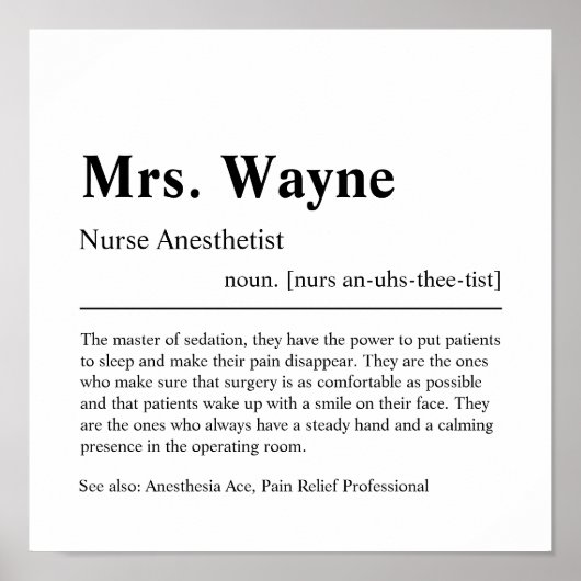 Nurse Anästhesist Personalisiertes Geschenkposter Poster (Vorne)