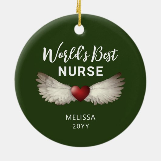 Nurse Angel Wings Heart Keepake Name Weihnachten Keramik Ornament (Hinten)