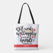 Nurse arbeitet bereitwillig ihre Handschrift Spric Tasche (Rückseite)