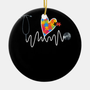 Nurse Autism Puzzle Stethoscope Herz Keramik Ornament