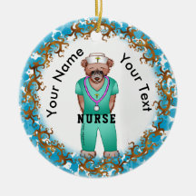 Nurse Bear rund Ornament