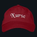 Nurse bestickter Baseballhut | Red Cap Bestickte Baseballkappe<br><div class="desc">Script Typografie Wort Nurse bestickt in weiß auf einem roten Baseballhut. Vollständig anpassbar. Andere Hutfarben und -stile sind verfügbar. Designed by Called. Weitere Informationen unter https://www.zazzle.com/Called/medical</div>