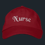 Nurse bestickter Baseballhut | Red Cap Bestickte Baseballkappe<br><div class="desc">Script Typografie Wort Nurse bestickt in weiß auf einem roten Baseballhut. Vollständig anpassbar. Andere Hutfarben und -stile sind verfügbar. Designed by Called. Weitere Informationen unter https://www.zazzle.com/Called/medical</div>