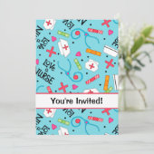 Nurse Birthday Party Celebration Turquoise Blue Einladung (Stehend Vorderseite)