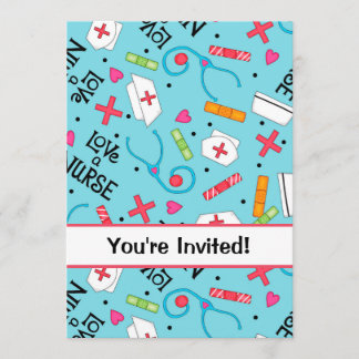 Nurse Birthday Party Celebration Turquoise Blue Einladung