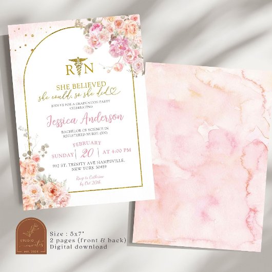 Nurse Blush Pink Abschluss Einladung