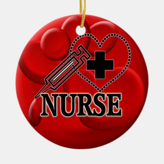 NURSE BLUTZELLEN SYRINGE HERZLOGO KERAMIKORNAMENT (Vorne)