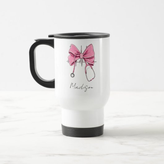 Nurse Bow Stethoscope Cup, Personalized Nurse Cup, Reisebecher (Links)