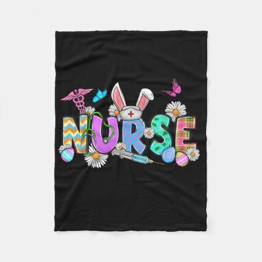 Nurse Bunny Ears Egg Stethoskop Niedlich Osterkrus Fleecedecke (Vorderseite)