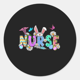Nurse Bunny Ears Egg Stethoskop Niedlich Osterkrus Runder Aufkleber