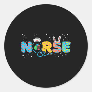 Nurse Bunny Ears Egg Stethoskop Niedlich Osterkrus Runder Aufkleber
