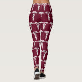 Nurse Burgundy Red Medical Caduceus Pattern Leggings (Rückseite)