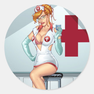 Nurse Button-up Art Red Head Kunst von Al Rio Runder Aufkleber