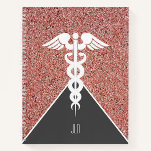 Nurse Caduceus Rose Gold Glitzer Mit Monogramm Notizblock