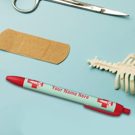 Nurse Caduceus Scrubs Green w/ Name Kugelschreiber