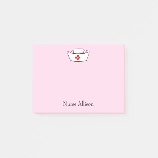 Nurse-Cap-Add-Name Rosa 4x3 Post-it Klebezettel (Vorderseite)