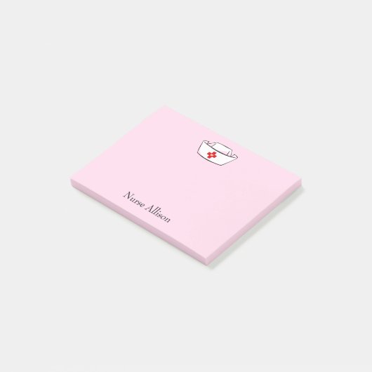 Nurse-Cap-Add-Name Rosa 4x3 Post-it Klebezettel (angewinkelt)