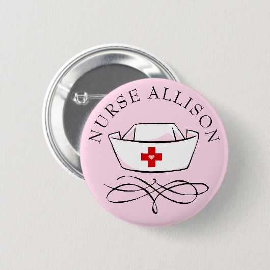 Nurse Cap Name Pink hinzufügen Button (Vorne & Hinten)