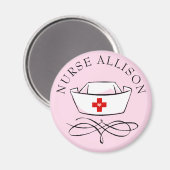 Nurse Cap Name Pink hinzufügen Magnet (Vorderseite/Rückseite)