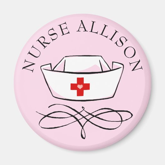 Nurse Cap Name Pink hinzufügen Magnet (Vorne)
