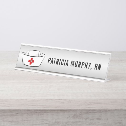 Nurse Cap RN Monogramm Name Silver Schreibtischnamensplakette (Vorderseite )