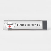 Nurse Cap RN Monogramm Name Silver Schreibtischnamensplakette (Vorderseite )