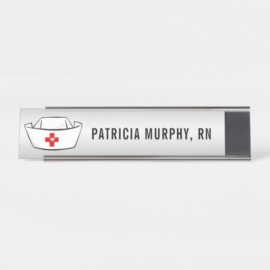 Nurse Cap RN Monogramm Name Silver Schreibtischnamensplakette (Vorderseite )