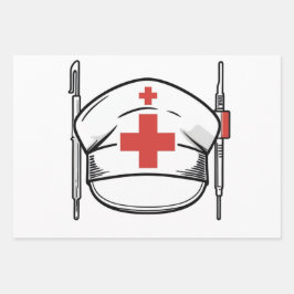 Nurse Cap with Red Cross and Medical Tools Design Geschenkpapier Set