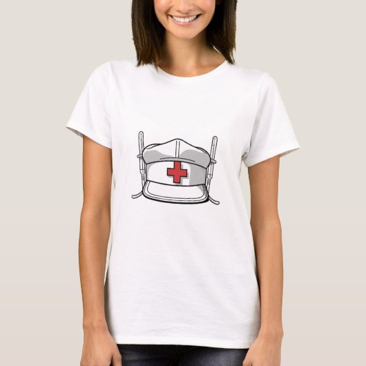 Nurse Cap with Red Cross and Medical Tools Design T-Shirt (Vorderseite)