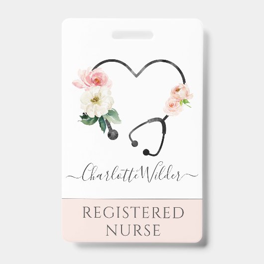 Nurse Caregiver Floral Stethoscope Ausweis (Front)