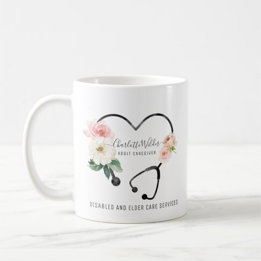 Nurse Caregiver Floral Stethoscope Kaffeetasse (Links)