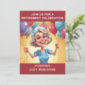 Nurse Caricature Funny Retirement Party  Einladung (Stehend Vorderseite)