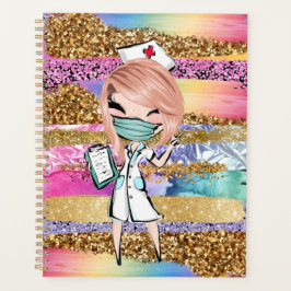 Nurse Cartoon Glitzer Regenbogen Aquarellfarbe Planer