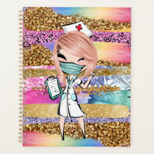 Nurse Cartoon Glitzer Regenbogen Aquarellfarbe Planer