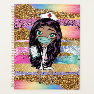 Nurse Cartoon Glitzer Regenbogenglasur RN Planer