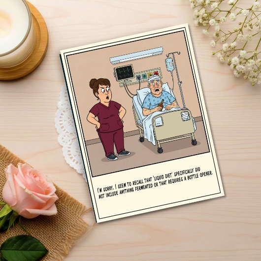 Nurse Catches Patient Drinking Whiskey Get Well Postkarte