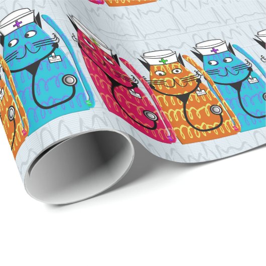 Nurse Cats Geschenk Wrap Blue Geschenkpapier (Rolleneckpunkt)