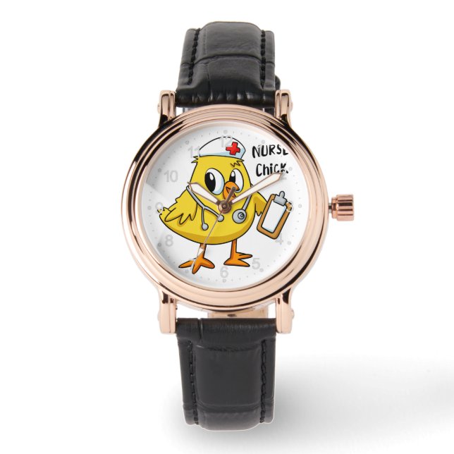Nurse chick Cartoon | Hintergrundfarbe auswählen Armbanduhr (Vorderseite)