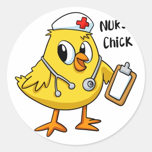 Nurse chick Cartoon | Hintergrundfarbe auswählen Runder Aufkleber (Vorderseite)