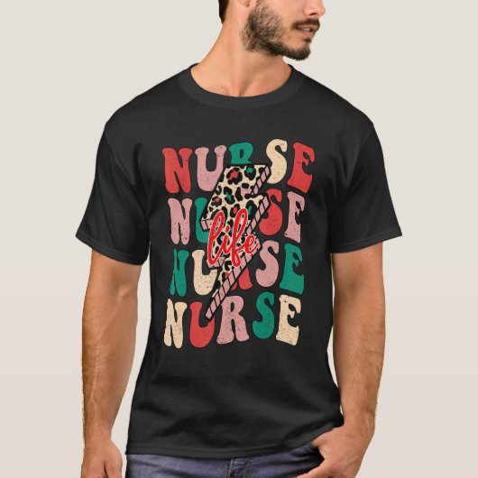 Nurse Christmas Lightning Bolt Leopard Christmas T-Shirt (Vorderseite)