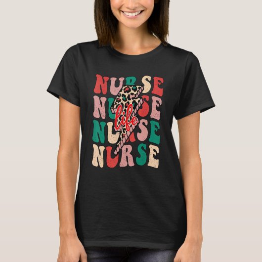 Nurse Christmas Lightning Bolt Leopard Christmas T-Shirt (Vorderseite)