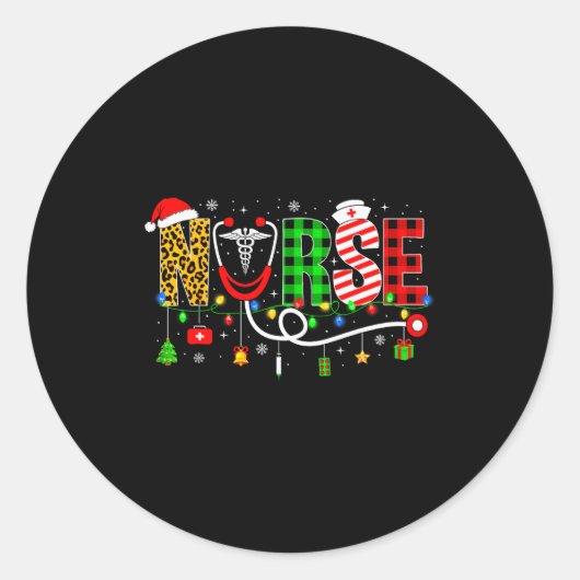 Nurse Christmas Stethoscope Nurses Xmas Pajamas Gi Runder Aufkleber (Vorderseite)
