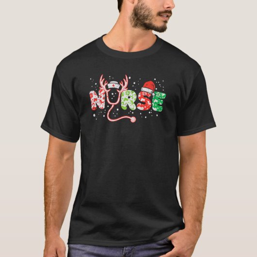Nurse Christmas Stethoscope Nurses Xmas Pajamas PJ T-Shirt (Vorderseite)