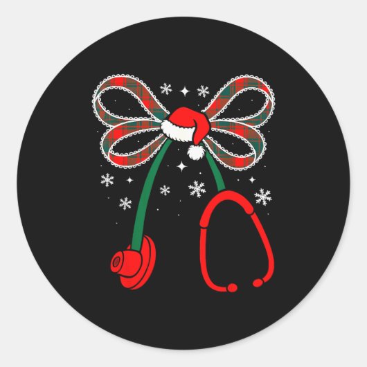 Nurse Coquette Bow Stethoscope Nursing Xmas Pjs Ch Runder Aufkleber (Vorderseite)