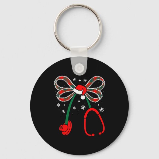 Nurse Coquette Bow Stethoscope Nursing Xmas Pjs Ch Schlüsselanhänger (Vorderseite)