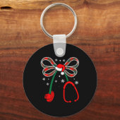 Nurse Coquette Bow Stethoscope Nursing Xmas Pjs Ch Schlüsselanhänger (Vorderseite)